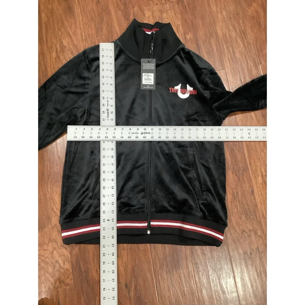 True Religion  Velour Tour Track Jacket Jet Black Size M Full Zip $139 Value